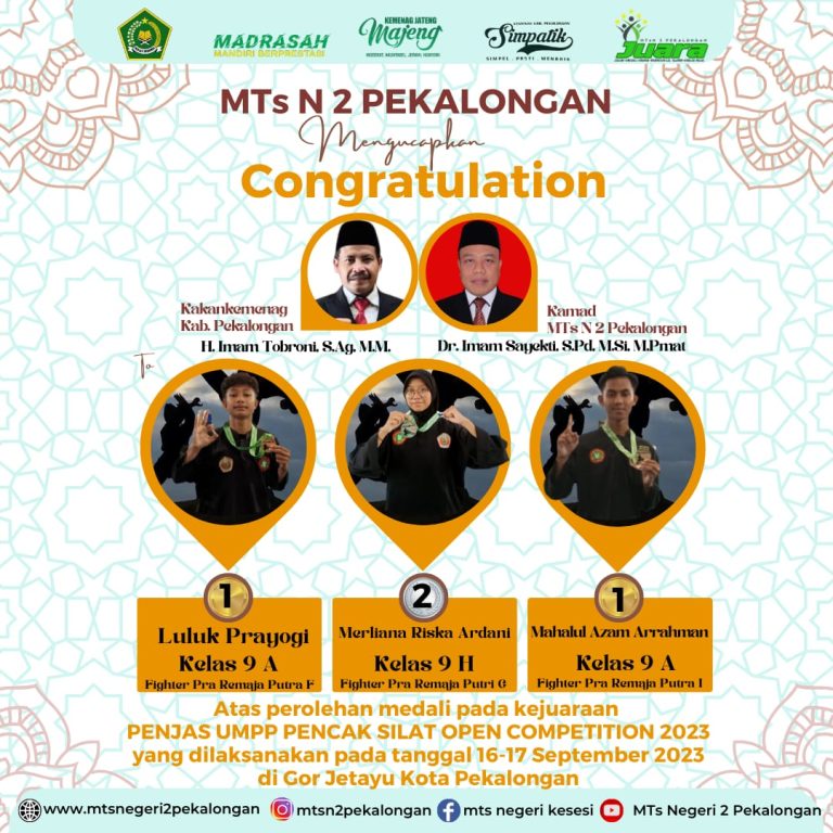 Tiga Siswa MTsN 2 Pekalongan Raih Juara Pencak Silat Open Competition