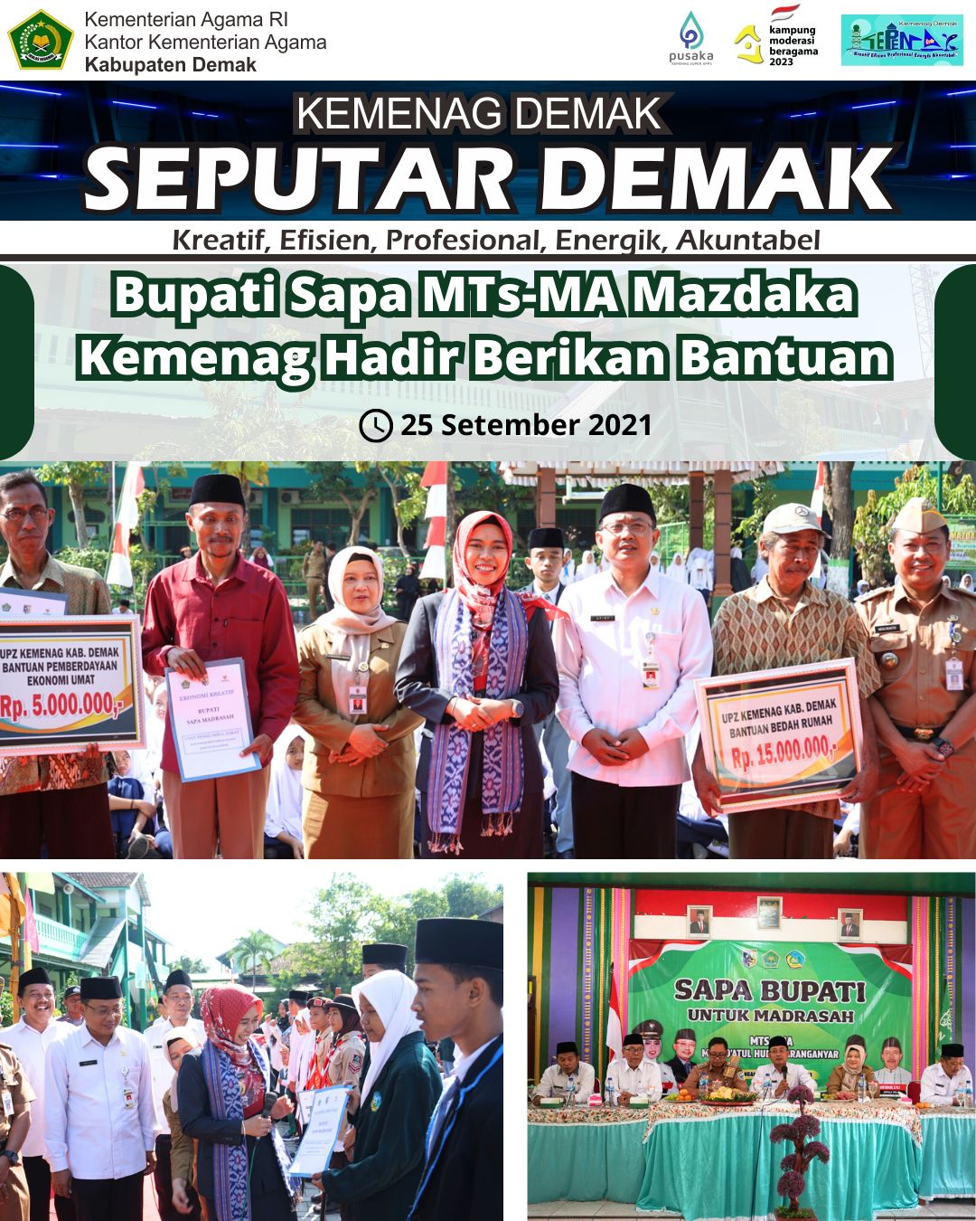 Bupati Sapa MTs-MA Mazdaka, Kemenag Demak Salurkan Bantuan