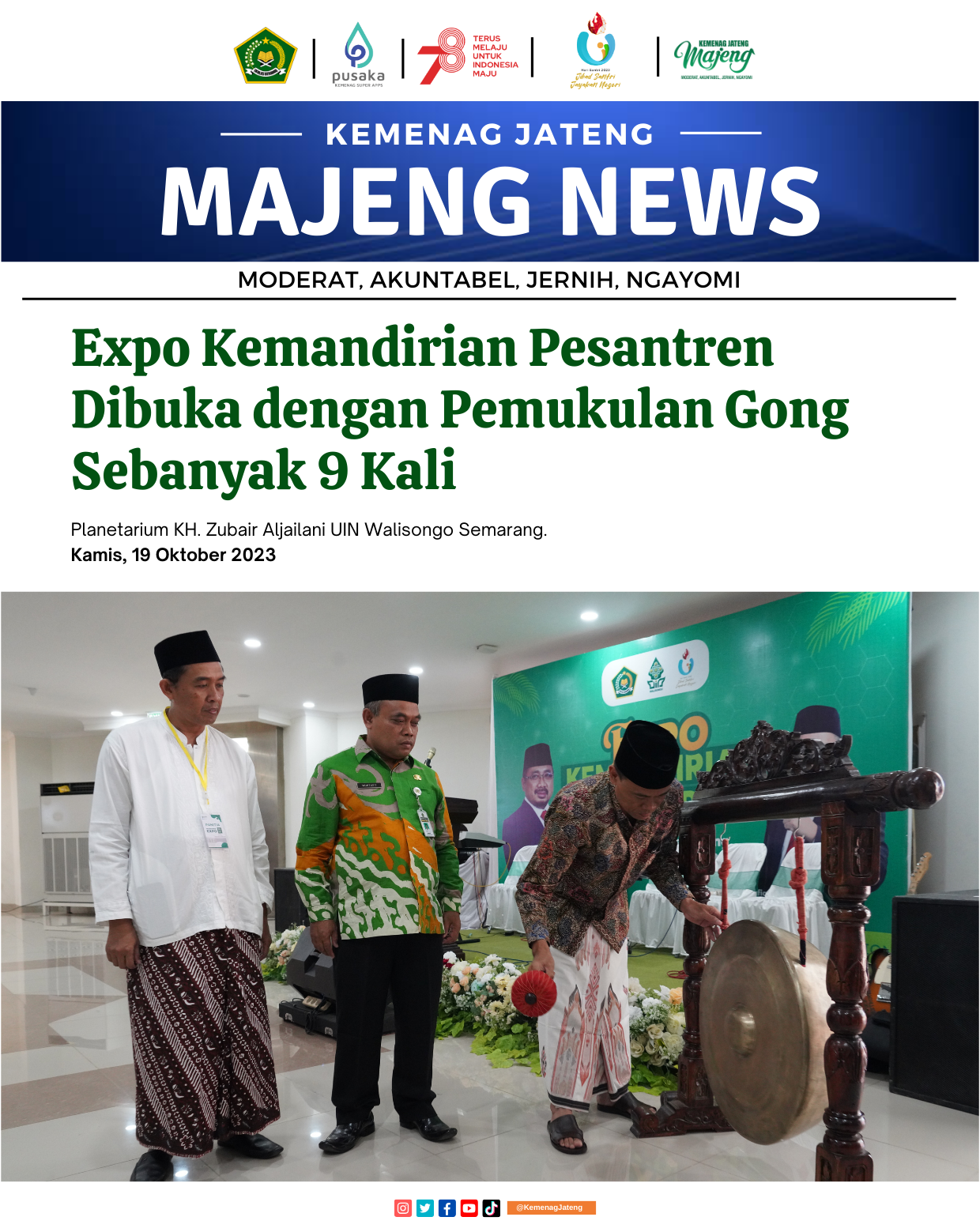 Expo Kemandirian Pesantren Dibuka dengan Pemukulan Gong Sebanyak 9 Kali