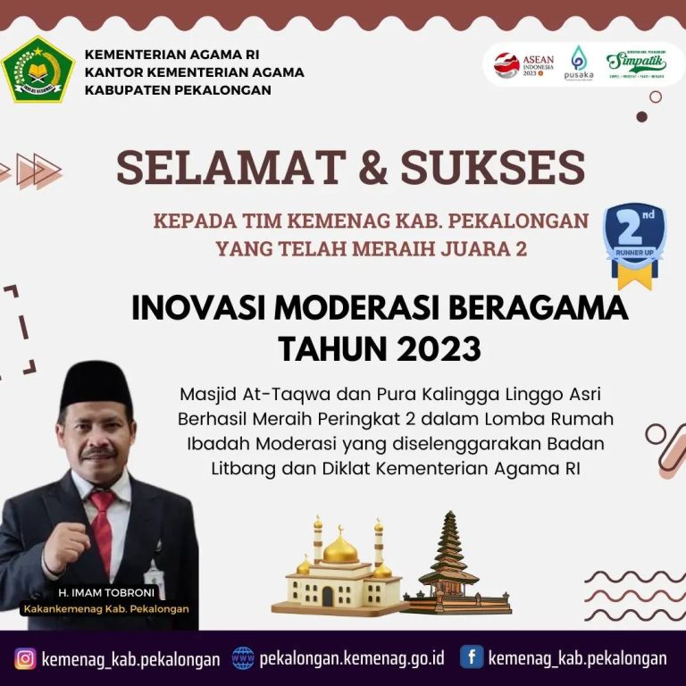 Masjid At-Taqwa dan Pura Kalingga Linggo Asri Meraih Juara 2 Sebagai Rumah Ibadah Moderasi