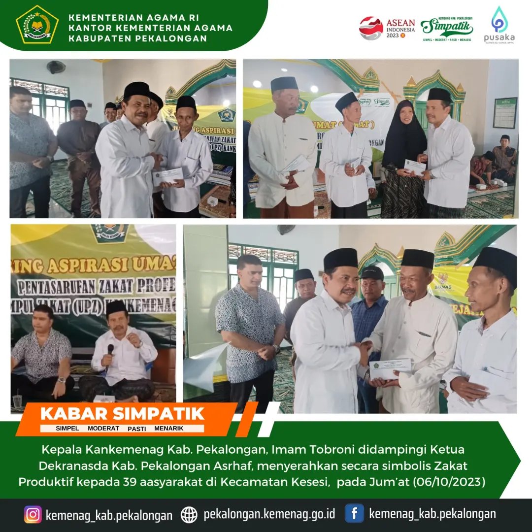 Gelar JiMaT, Kepala Kemenag Pekalongan Tasarufkan Zakat Produktif