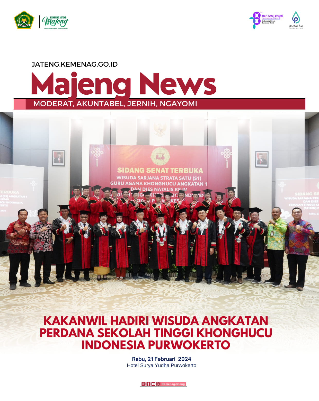 Kakanwil Hadiri Wisuda Angkatan Perdana Sekolah Tinggi Khonghucu Indonesia Purwokerto