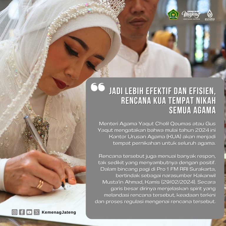 Jadi Lebih Efektif dan Efisien, Rencana KUA Menjadi Tempat Nikah Semua Agama
