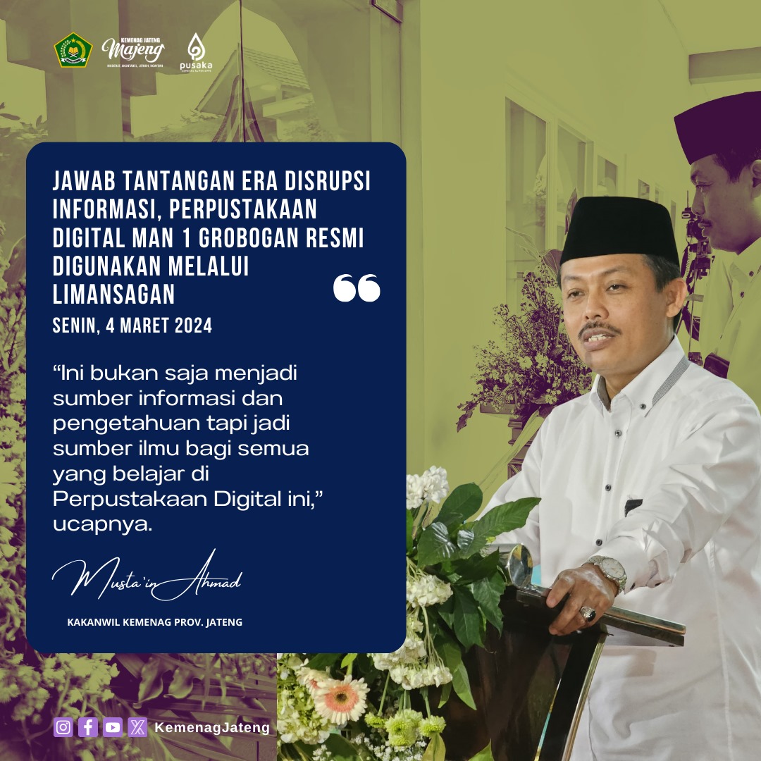 Jawab Tantangan Era Disrupsi Informasi, Perpustakaan Digital MAN 1 Grobogan Resmi Digunakan Melalui LIMANSAGAN