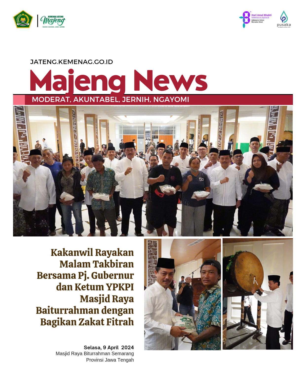 Kakanwil Rayakan Malam Takbiran Bersama Ketum YPKPI Masjid Raya Baiturrahman dengan Bagikan Zakat Fitrah