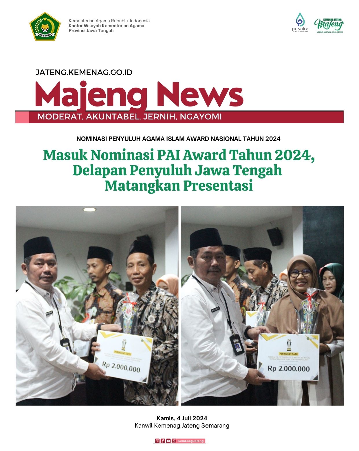 Berhasil Menjadi Nominator Penerima PAI Award Tahun 2024, Delapan Penyuluh Jawa Tengah Matangkan Presentasi