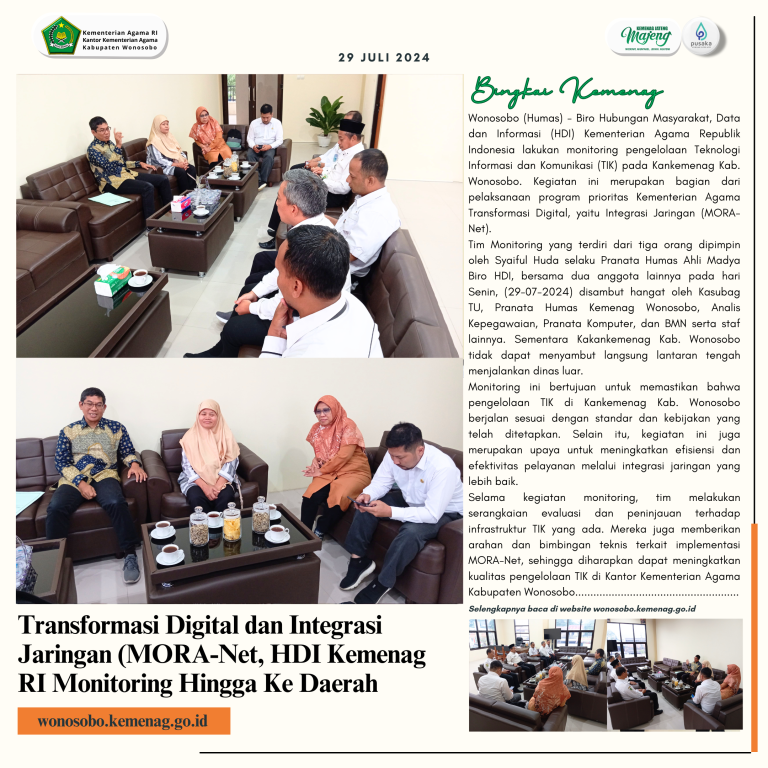 Transformasi Digital dan Integrasi Jaringan MORA-Net, HDI Kemenag RI Monitoring Hingga ke Daerah