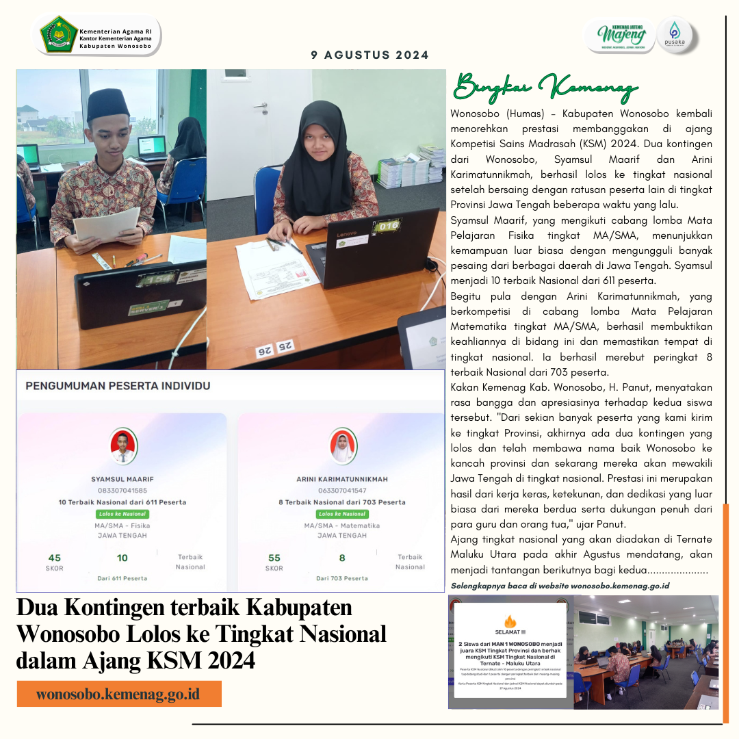 Dua Kontingen Wonosobo Lolos ke Tingkat Nasional dalam Ajang KSM 2024