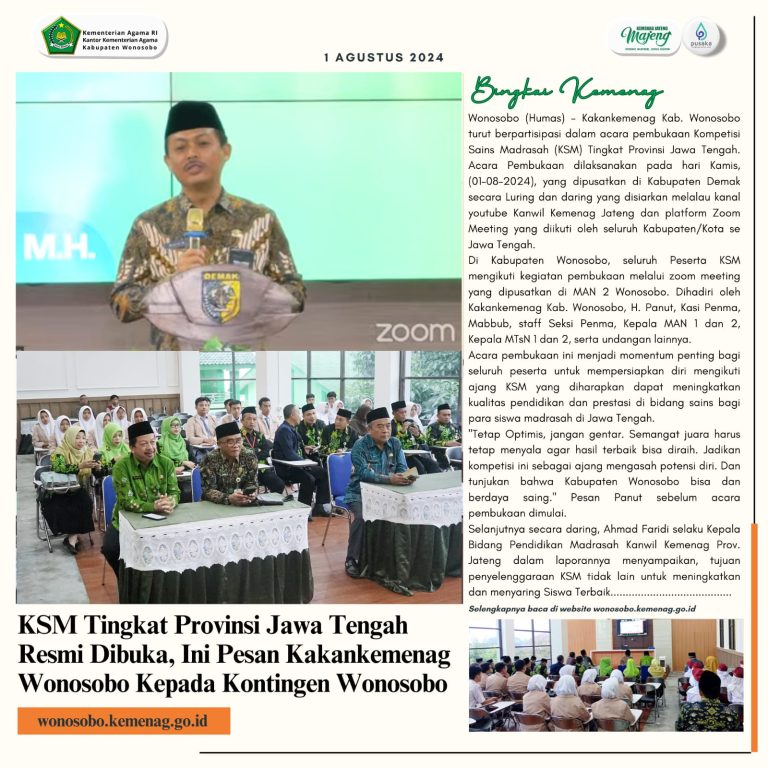 KSM Tingkat Provinsi Jawa Tengah Resmi Dibuka, Ini Pesan Kakankemenag pada Kontingen Wonosobo