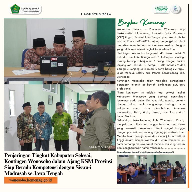 Penjaringan Tingkat Kabupaten Selesai, Kontingen Wonosobo Siap Beradu Kompetensi di KSM Tingkat Provinsi dengan Jawa Tengah