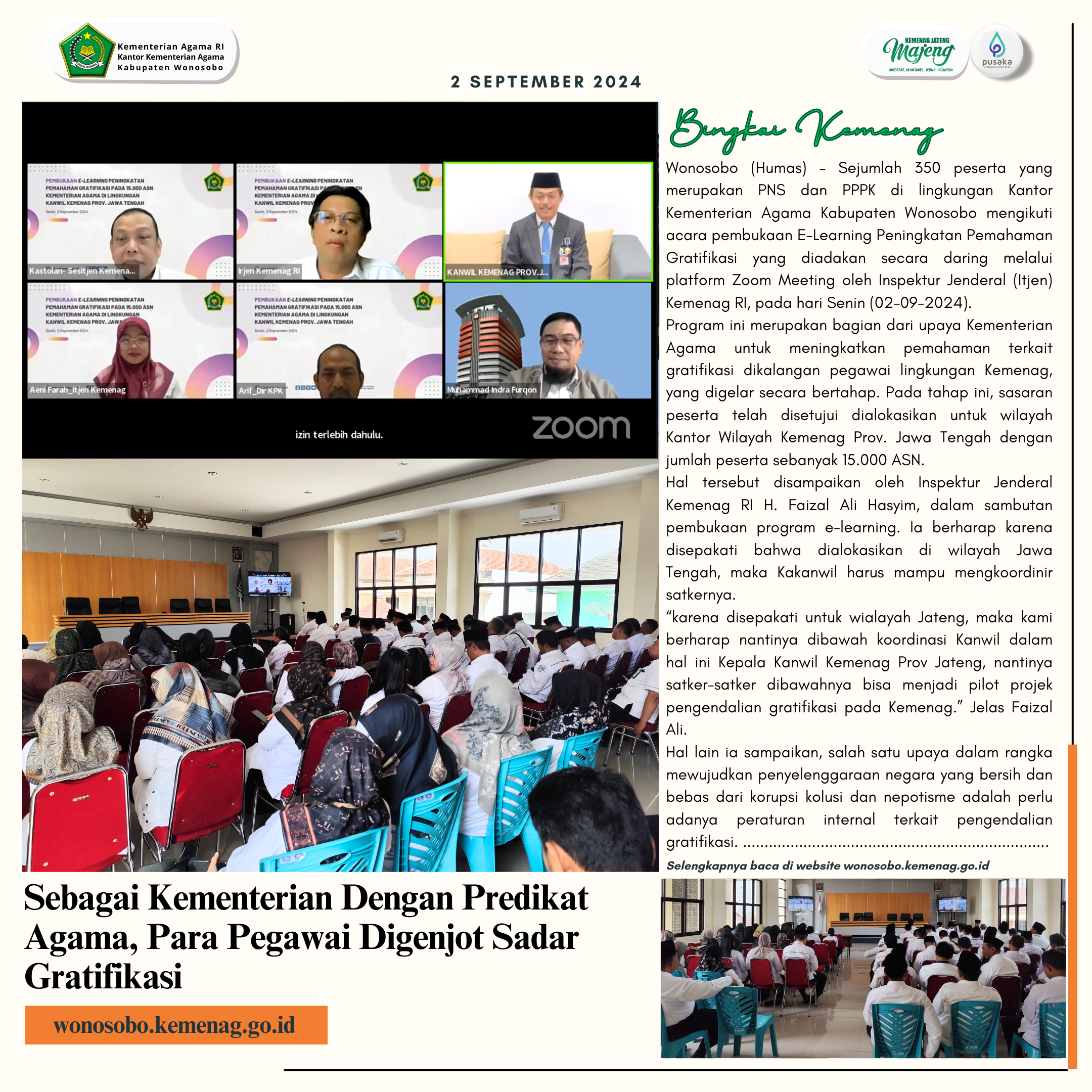 Para Pegawai Kementerian Agama Digenjot Sadar Gratifikasi