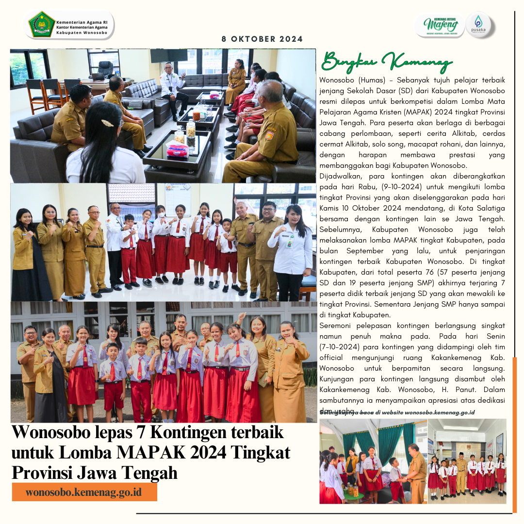 Wonosobo Lepas 7 Kontingen Terbaik Mengikuti Lomba MAPAK 2024 Tingkat Provinsi Jawa Tengah