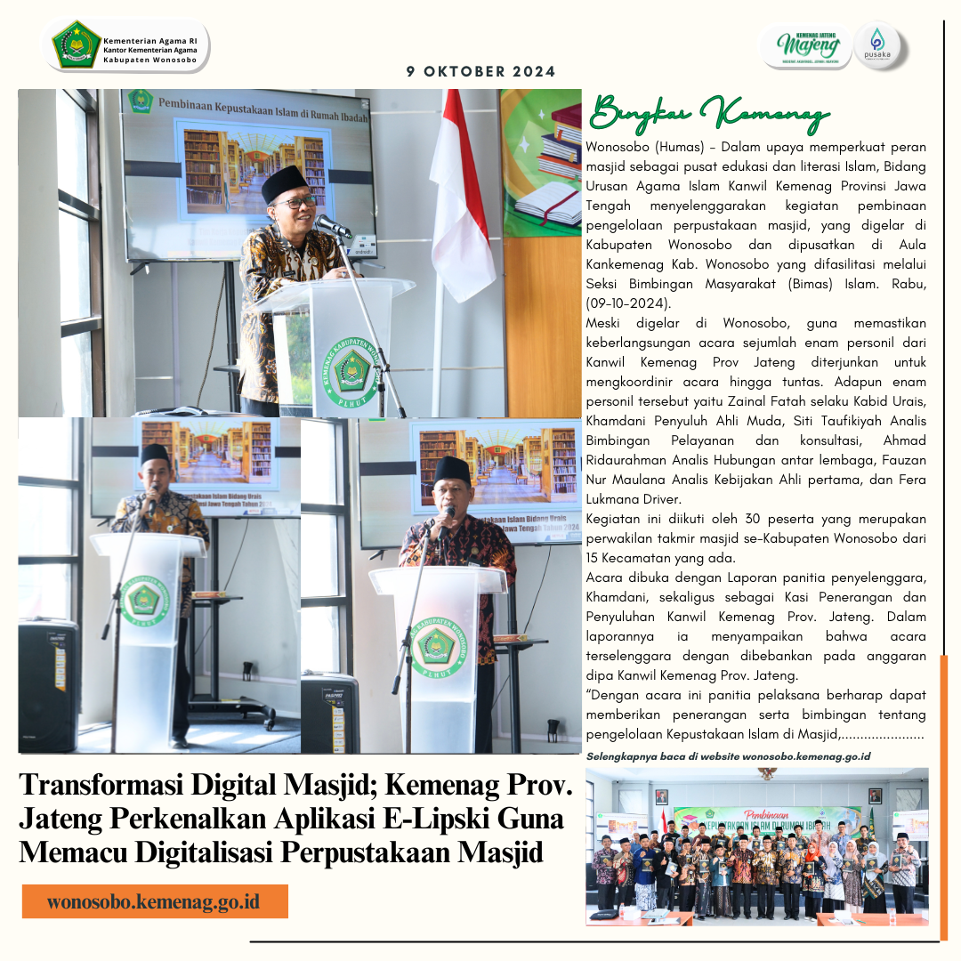 Transformasi Digital Masjid; Kemenag Jateng Perkenalkan Aplikasi E-Lipski Guna Memacu Digitalisasi Perpustakaan Masjid