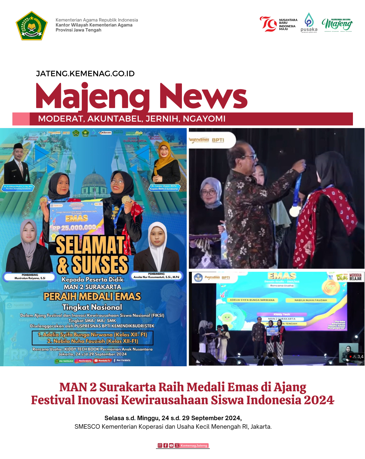 MAN 2 Surakarta Raih Medali Emas di Ajang Festival Inovasi Kewirausahaan Siswa Indonesia Tahun 2024