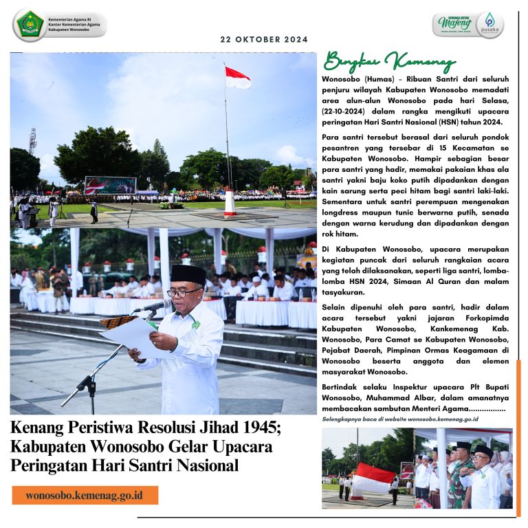 Kenang Peristiwa Resolusi Jihad 1945, Kabupaten Wonosobo Gelar Upacara Peringatan Hari Santri Nasional 2024