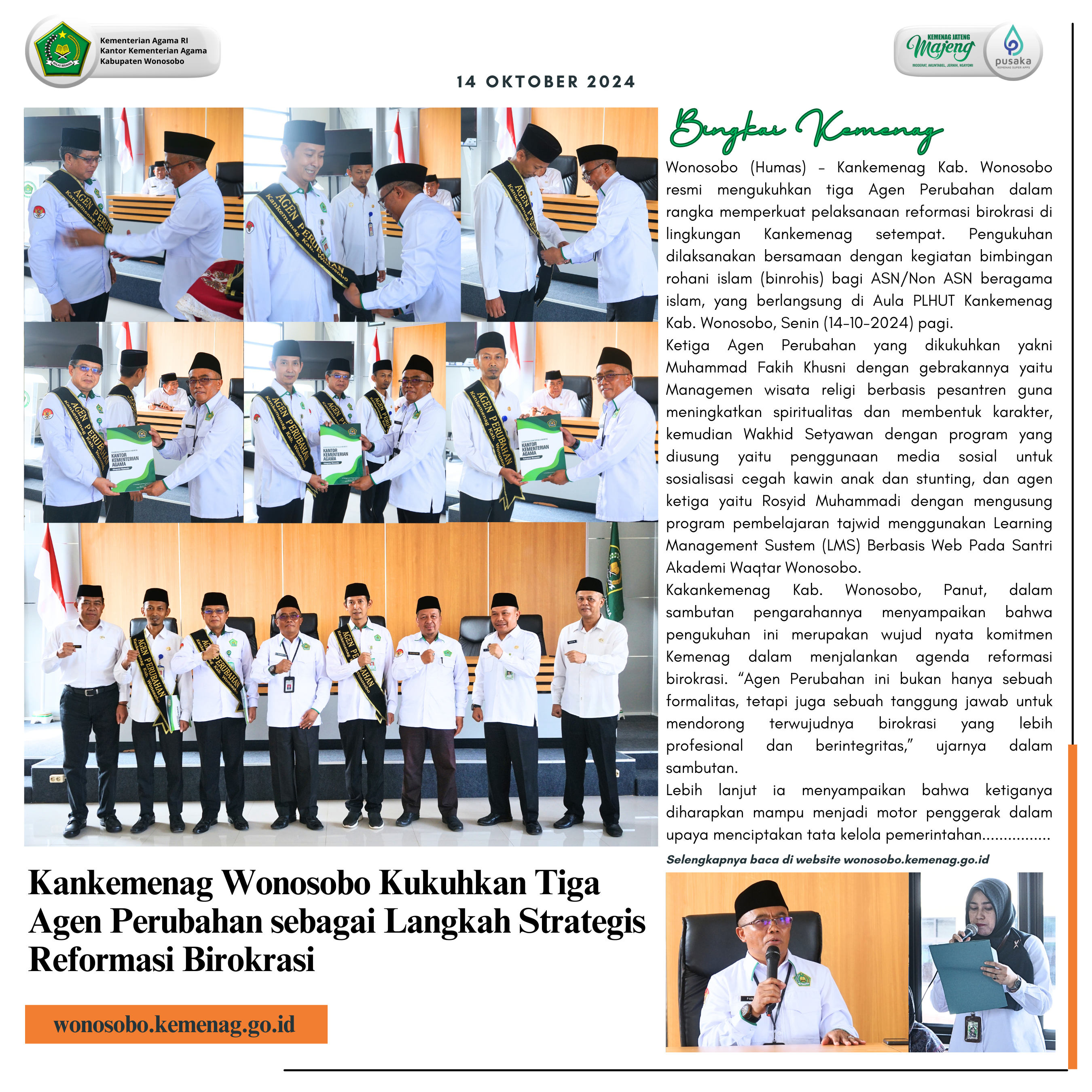 Kankemenag Wonosobo Kukuhkan Tiga Agen Perubahan sebagai Langkah Strategis Reformasi Birokrasi