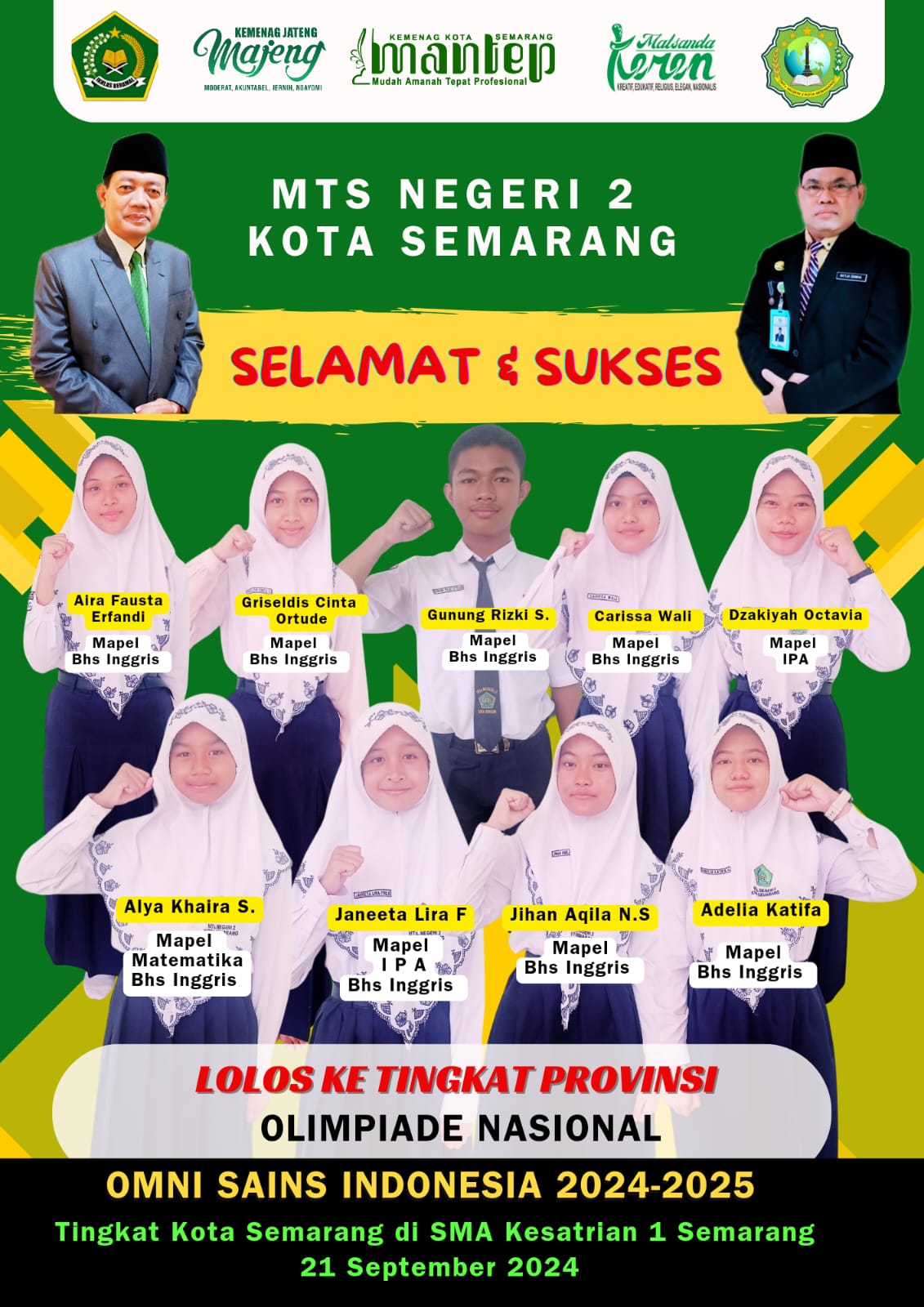 Pelajar MTsN 2 Kota Semarang Melenggang ke Omni Sains Indonesia Tingkat Prov. Jateng