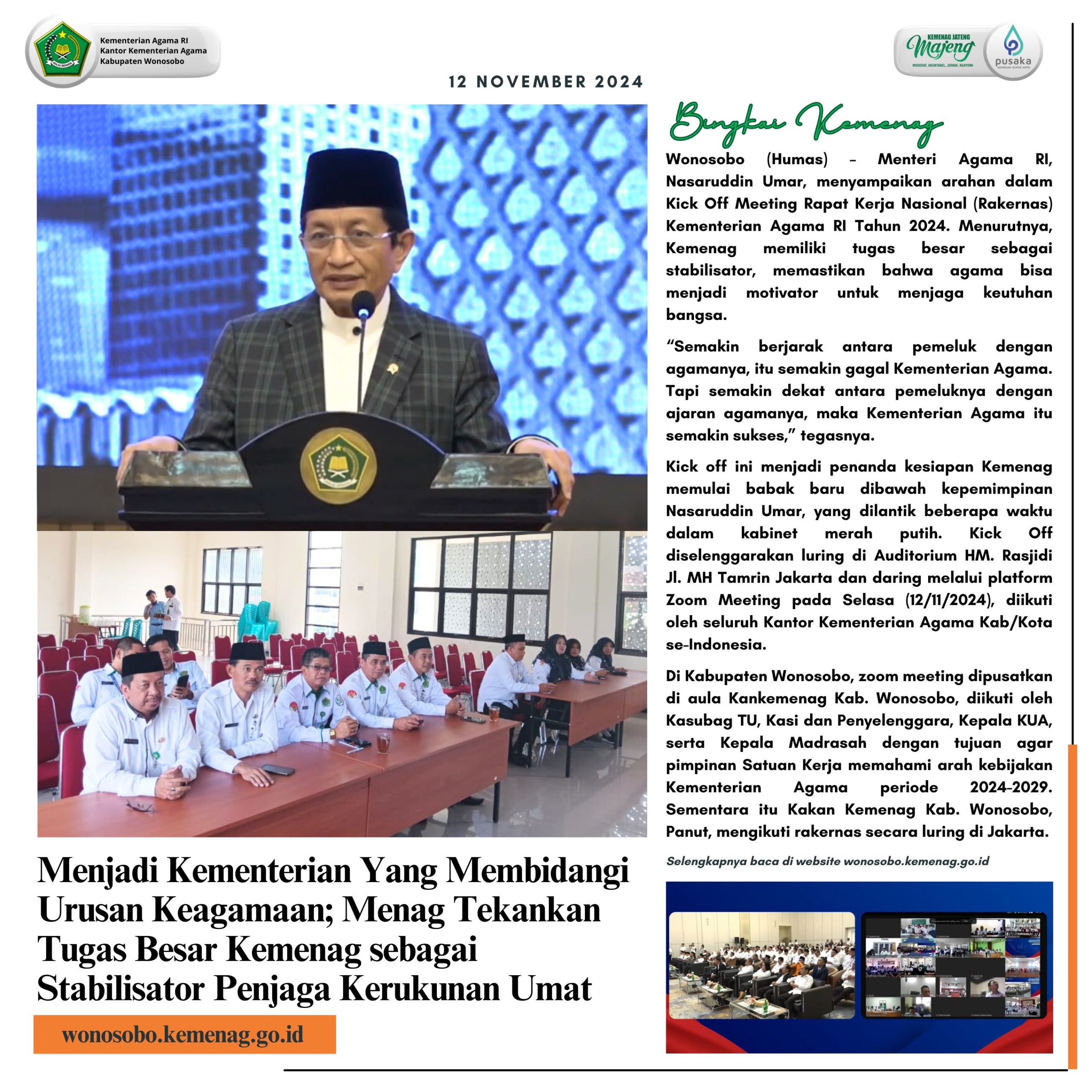 Menag Tekankan Tugas Besar Kemenag sebagai Stabilisator Penjaga Kerukunan Umat