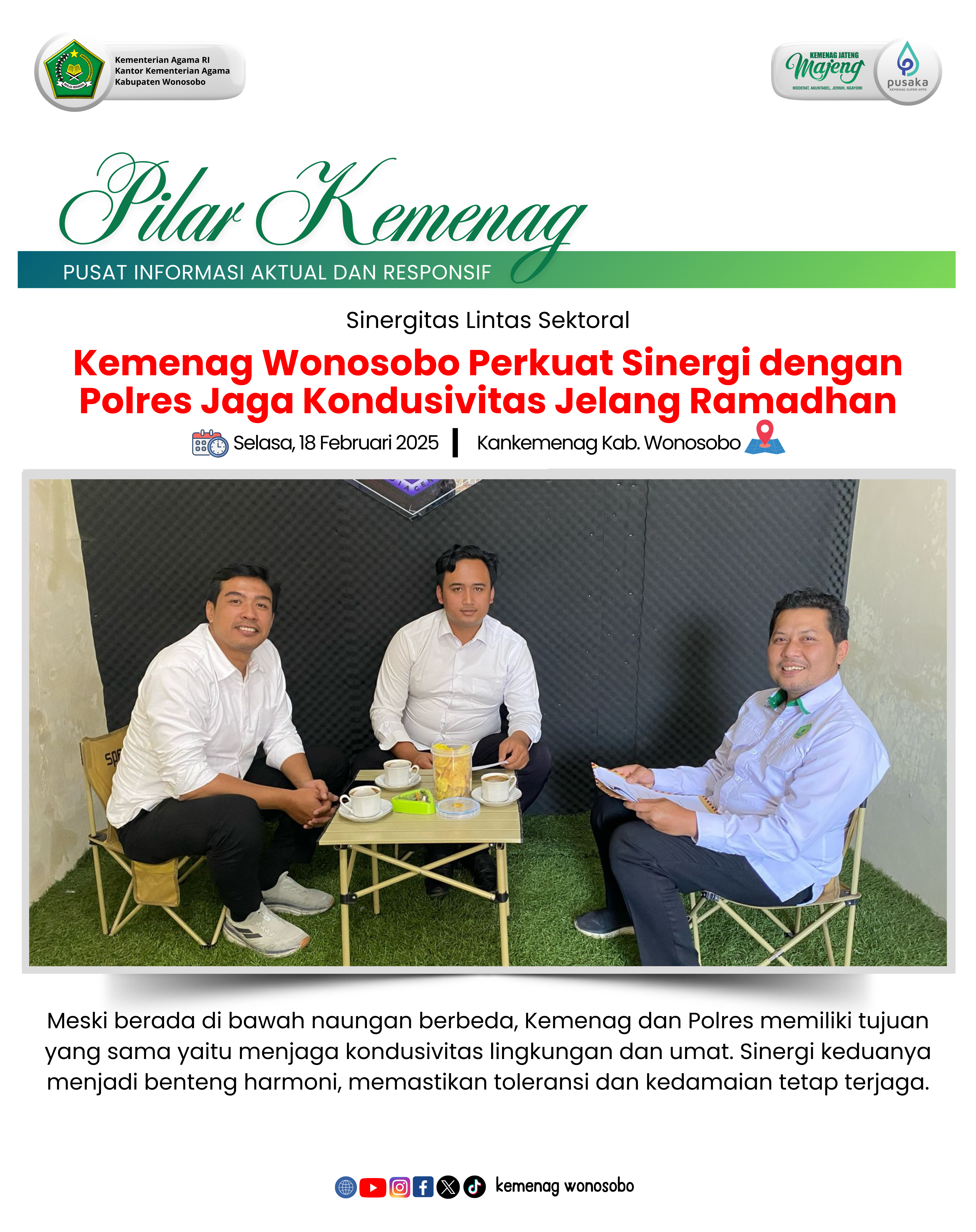 Kemenag Wonosobo Perkuat Sinergi dengan Polres untuk Jaga Kondusivitas Jelang Ramadan